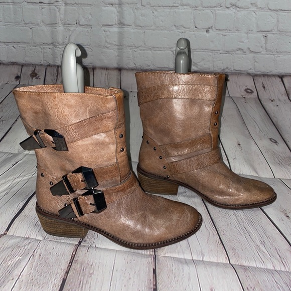 Taupe Leather Faith Moto Buckle Boots 